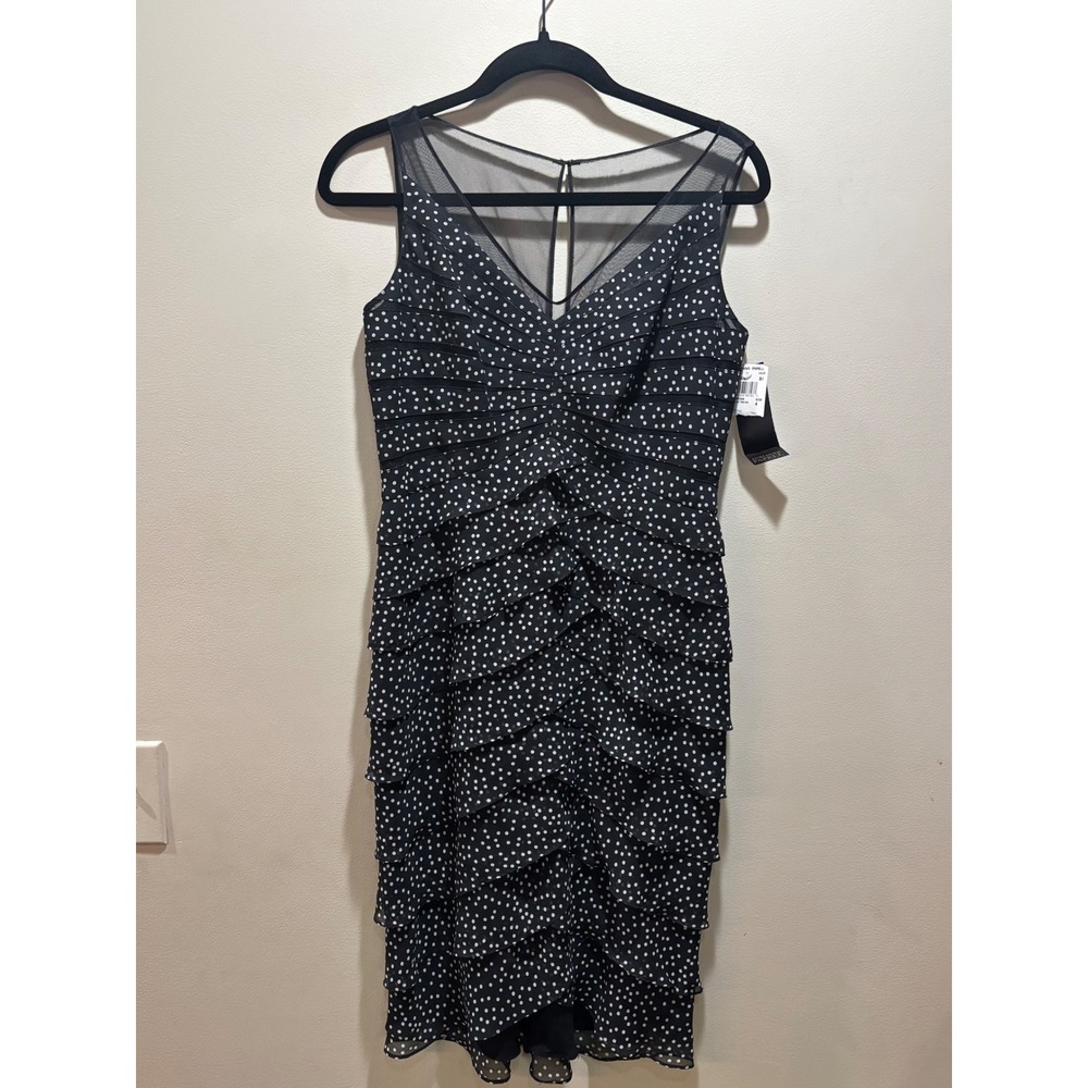 NWT Adrianna Papell‎ Black & White Polka Dot Sleeveless Tiered Dress - Size 4
